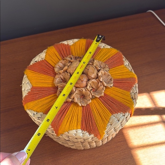 Vintage Sunburst Accent Basket with Warm Tones handmade Mcm wicker - Picture 6 of 8